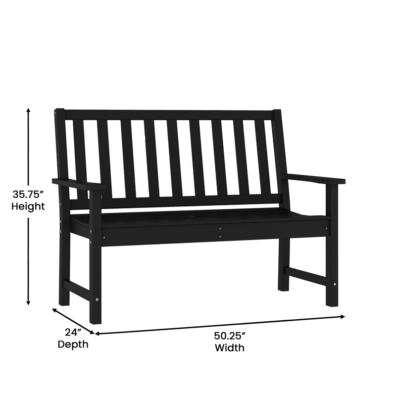 Afuera Living Heavy Duty Recycled HDPE Bench with Curved Seat in Black