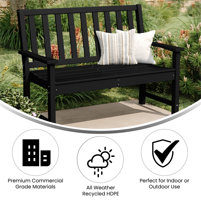 Afuera Living Heavy Duty Recycled HDPE Bench with Curved Seat in Black
