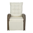 Afuera Living Wicker Rattan Recliner with Flip-Up Side Table in Beige & Brown