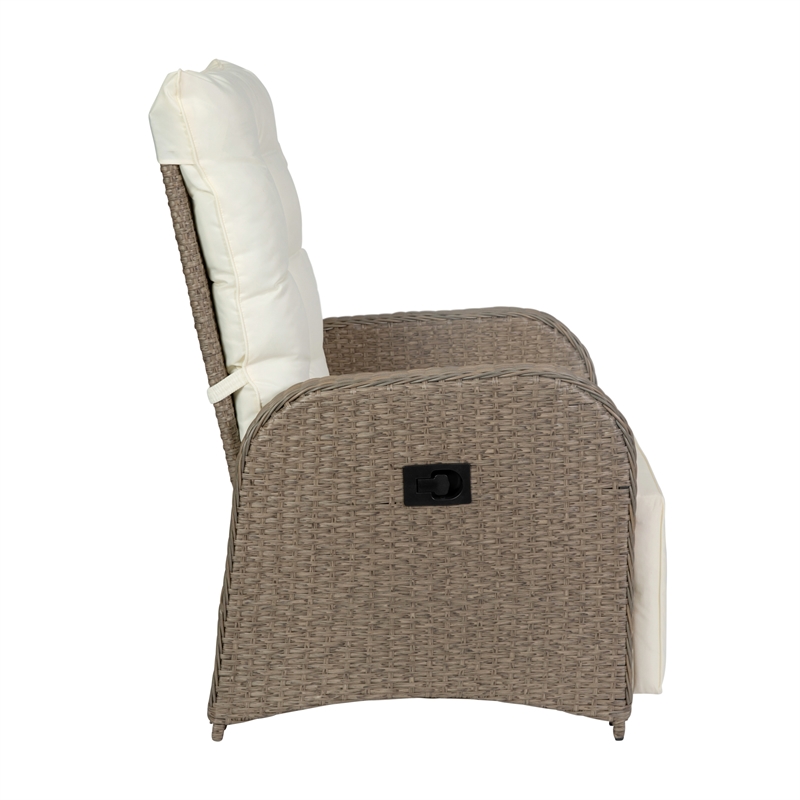Afuera Living Wicker Rattan Recliner with Flip-Up Side Table in Beige & Brown
