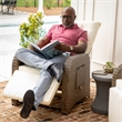 Afuera Living Wicker Rattan Recliner with Flip-Up Side Table in Beige & Brown