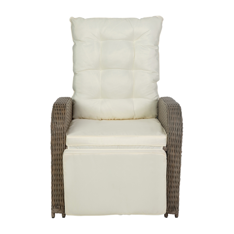 Afuera Living Wicker Rattan Recliner with Flip-Up Side Table in Beige & Brown