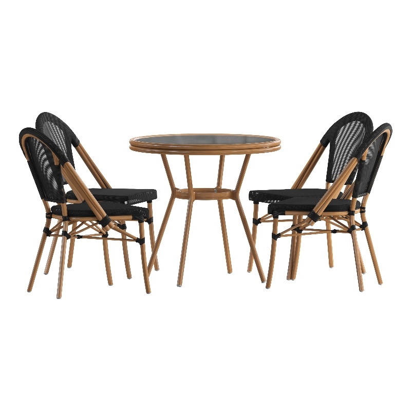 Afuera Living Indoor/Outdoor Bistro Set with Table & Four Chairs in Black