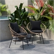 Afuera Living Rattan Rope Chairs with Back & Seat Cushions in Tan/Black