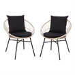 Afuera Living Rattan Rope Chairs with Back & Seat Cushions in Tan/Black