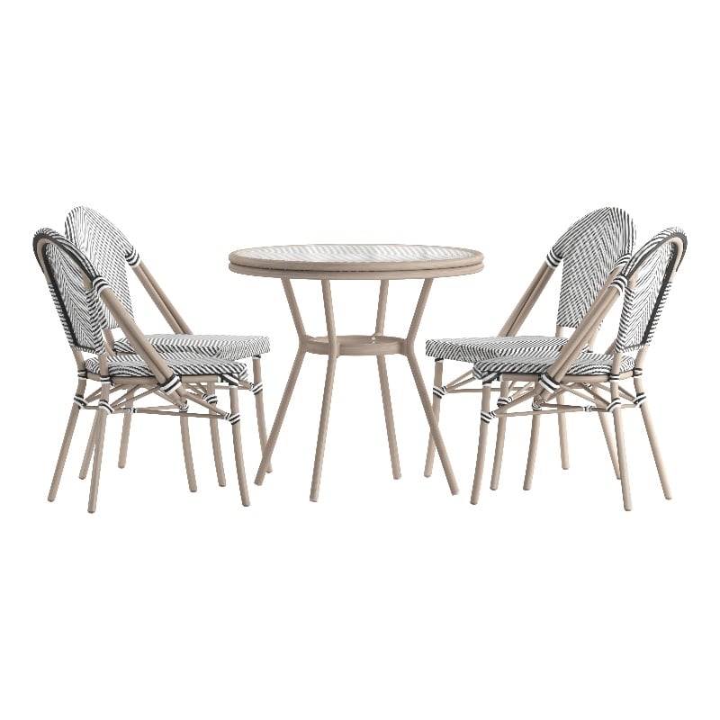 Afuera Living Indoor/Outdoor Bistro Set with Table & 4 Chairs in Black/White