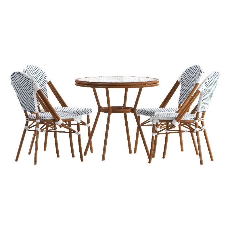 Afuera Living Indoor/Outdoor Bistro Set with Table & 4 Chairs in White/Navy