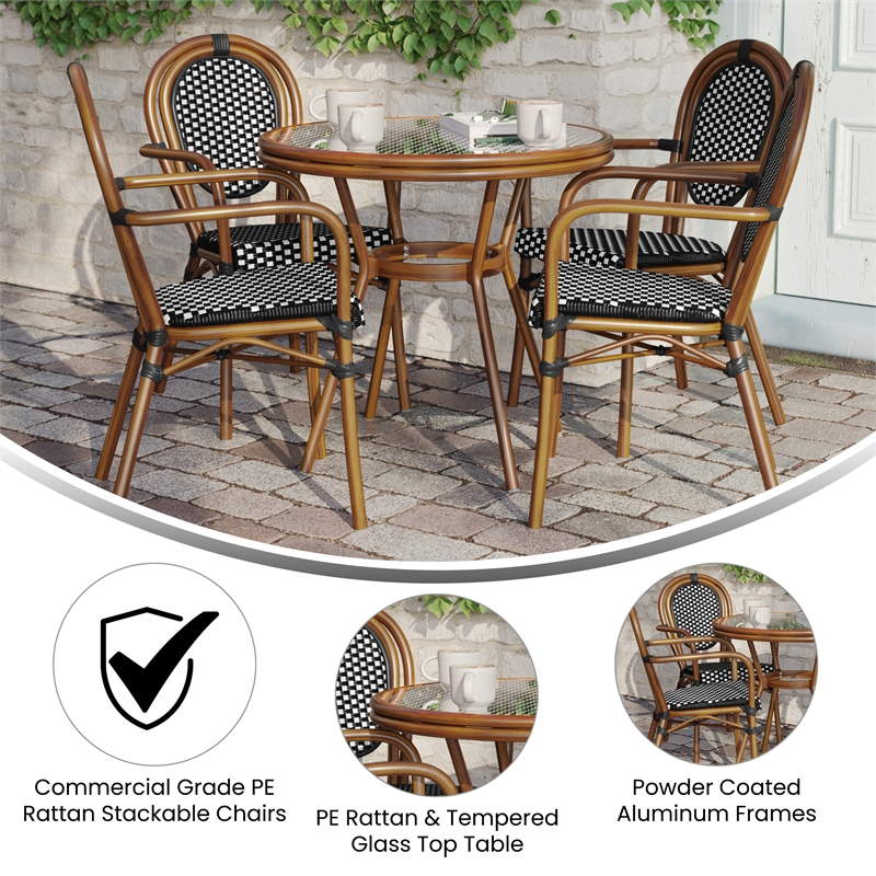Afuera Living Indoor/Outdoor Bistro Set with Table & 4 Chairs in Black/White