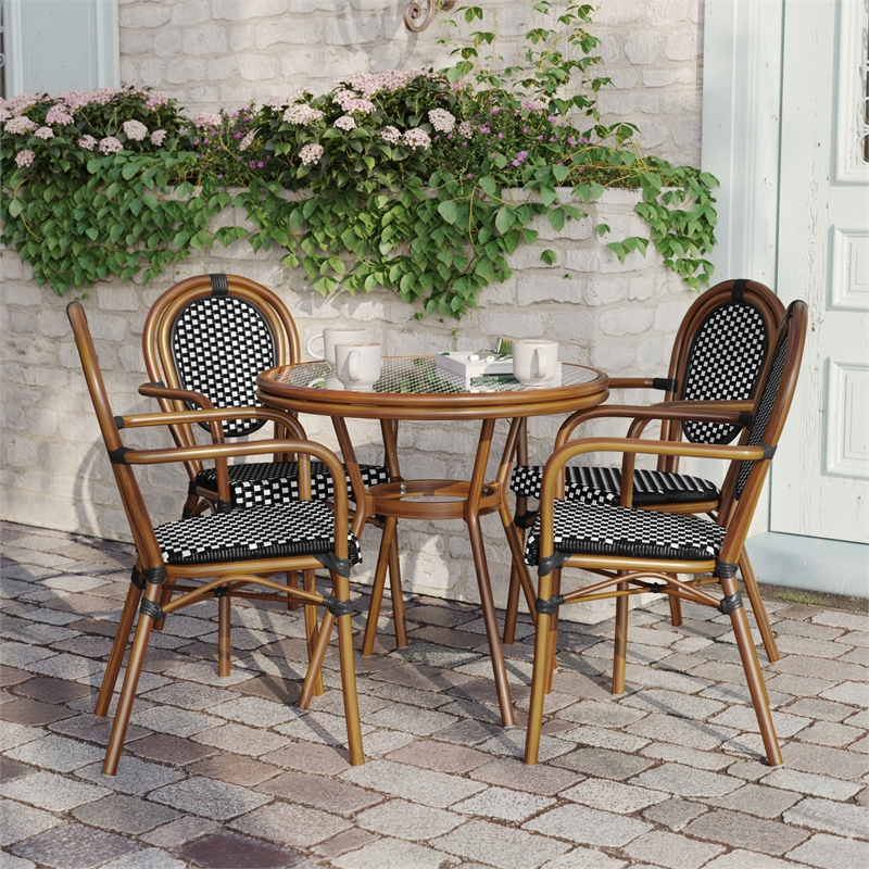 Afuera Living Indoor/Outdoor Bistro Set with Table & 4 Chairs in Black/White