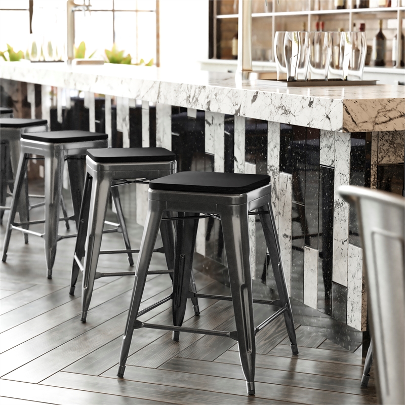 Afuera Living Backless Counter Stool with Poly Seat in Black/Black