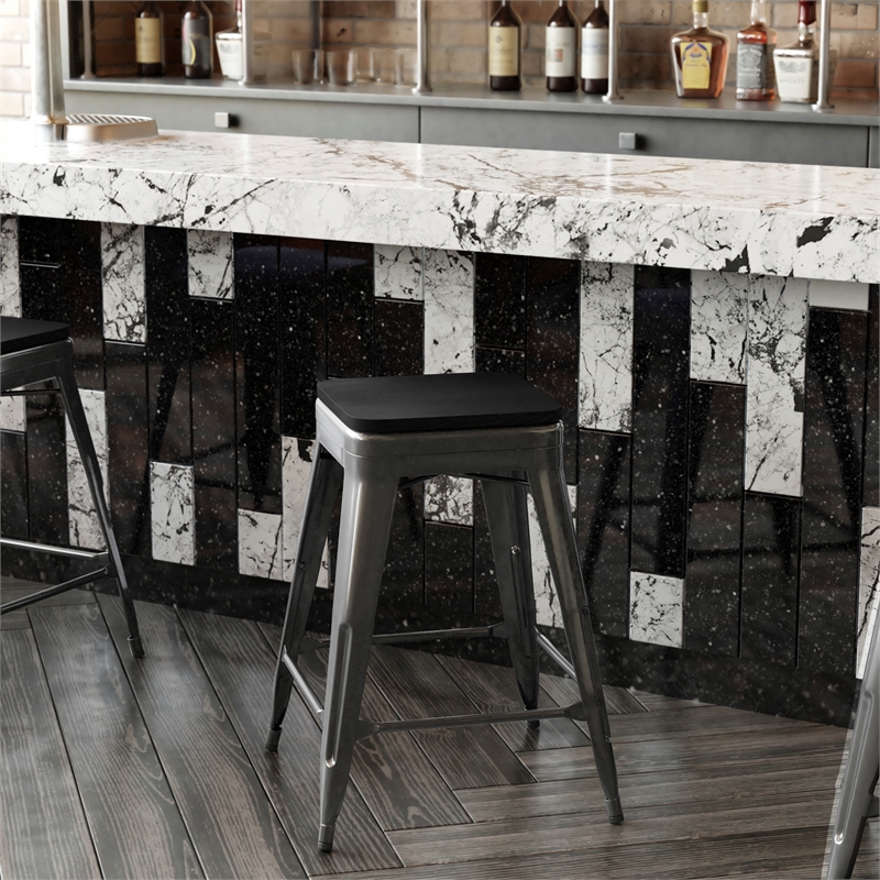Afuera Living Backless Counter Stool with Poly Seat in Black/Black