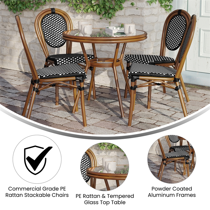 Afuera Living Indoor/Outdoor Bistro Set with Table & 4 Chairs in Black/White