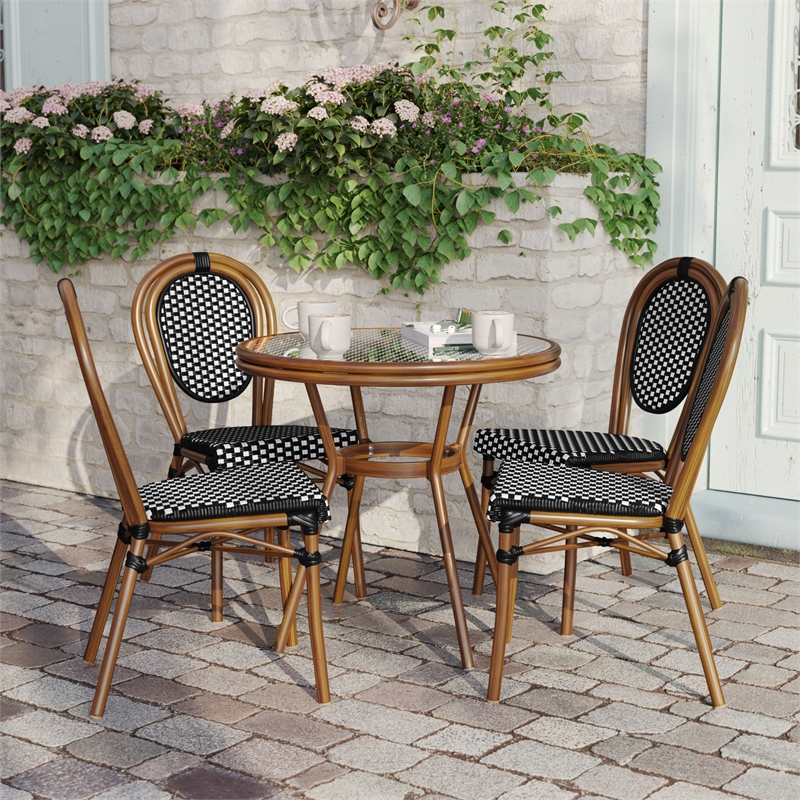 Afuera Living Indoor/Outdoor Bistro Set with Table & 4 Chairs in Black/White