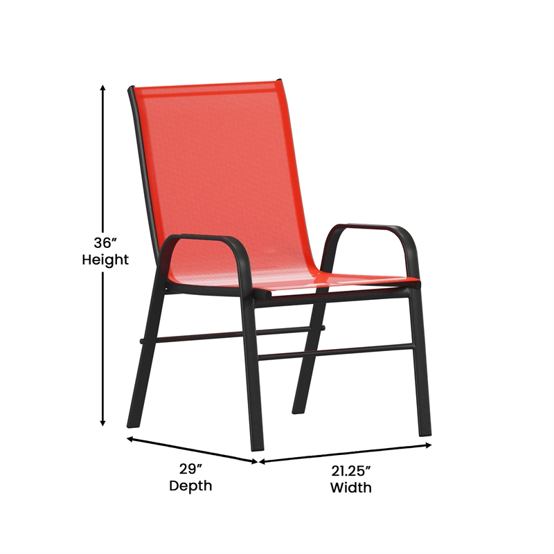 Afuera Living 7 Pc Outdoor Patio Dining Set with Glass Table & 6 Chairs in Red