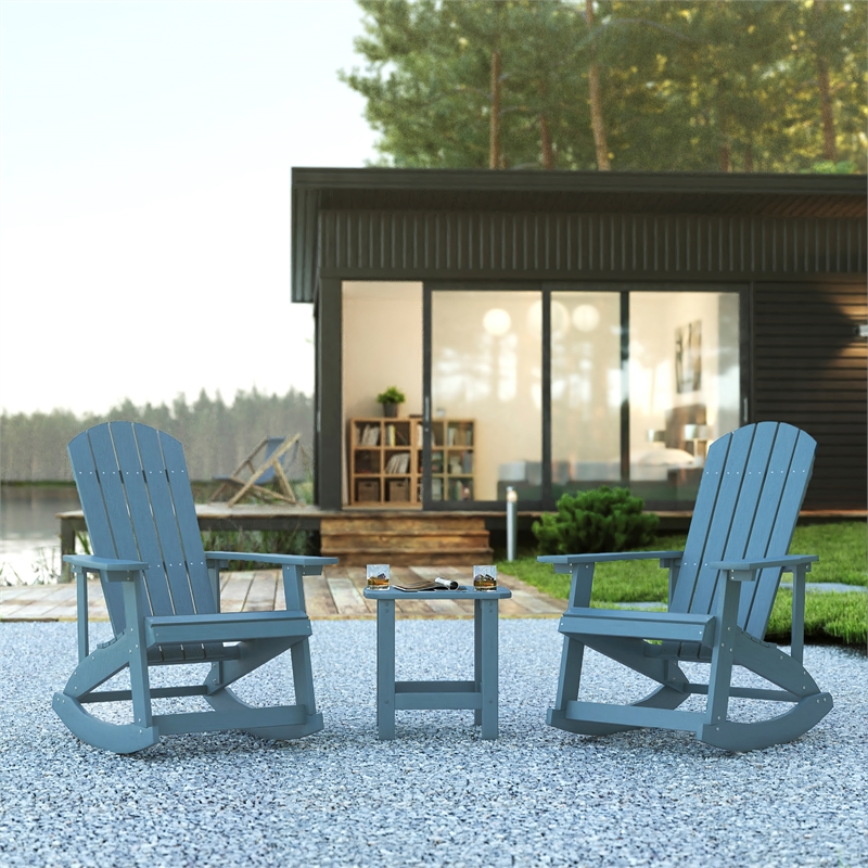 Afuera Living Set of 2 Adirondack Rocking Chairs with 1 Side Table