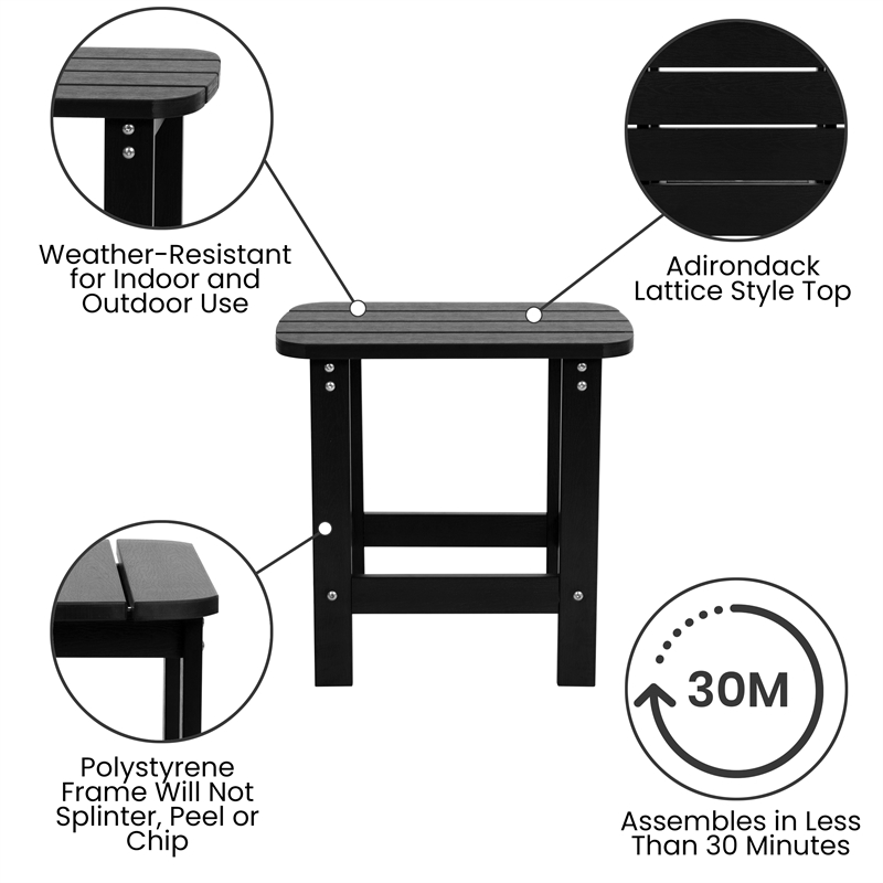 Afuera Living 2 Black Dual Slat Adirondack Rocking Chairs with 1 Side Table