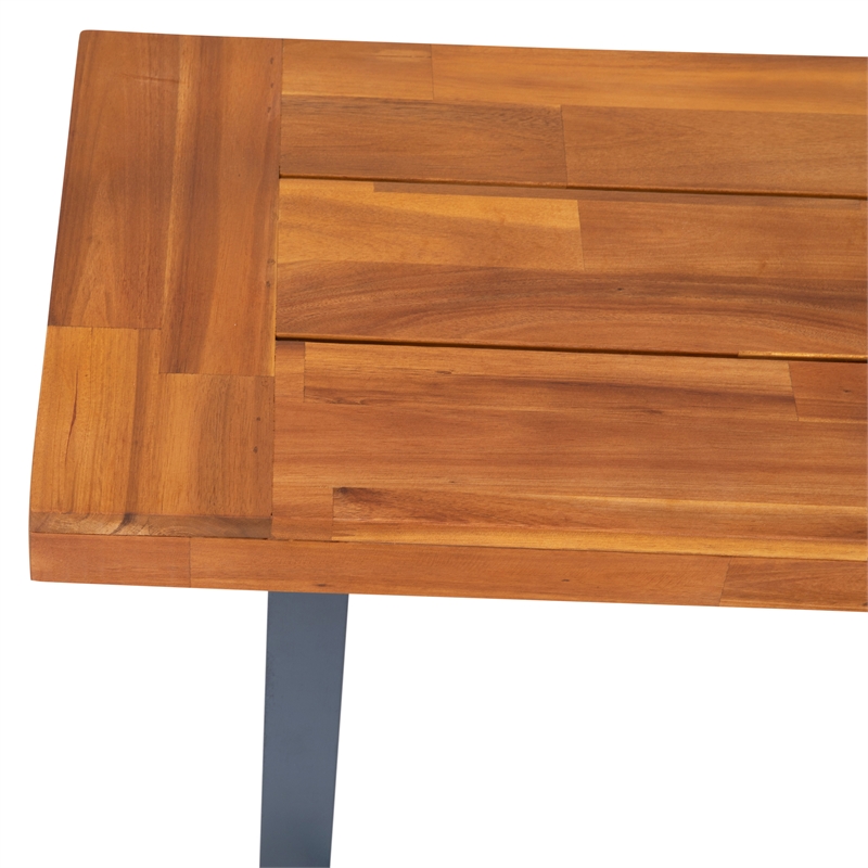 Afuera Living Indoor/Outdoor Wood Slat Top Bench with Wood Legs in Natural/Gray