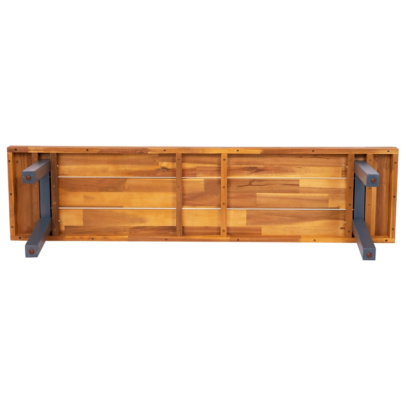 Afuera Living Indoor/Outdoor Wood Slat Top Bench with Wood Legs in Natural/Gray