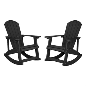 Afuera Living Indoor/Outdoor Adirondack Resin Rocking Chairs in Black - 2 Pack