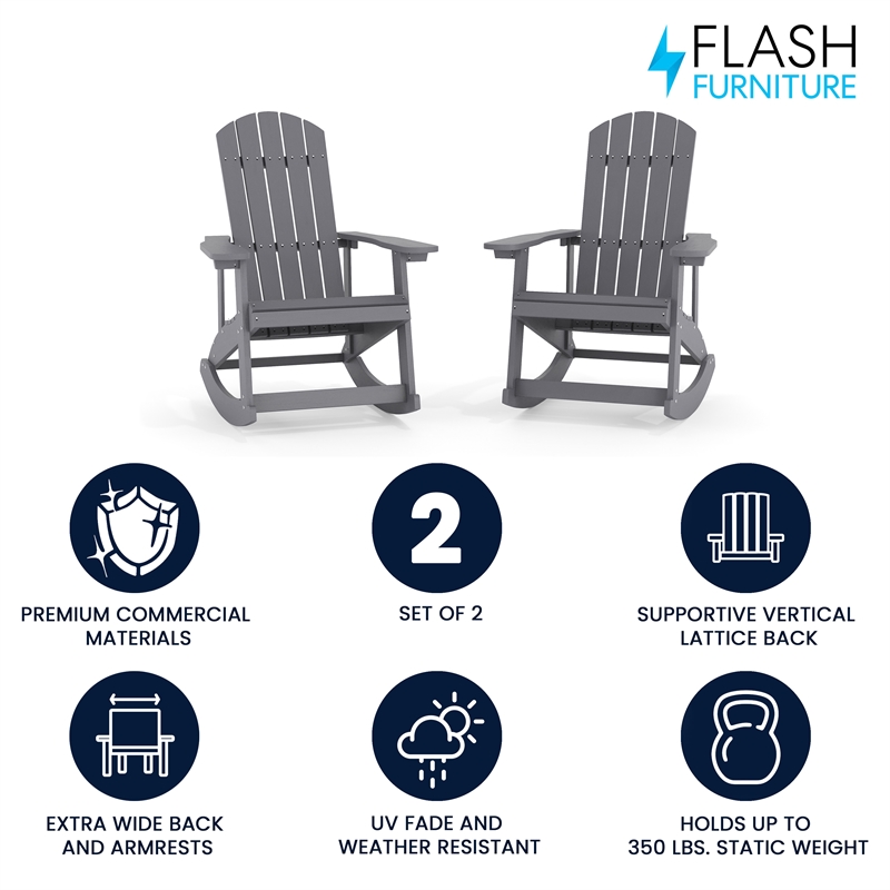 Afuera Living Indoor/Outdoor Adirondack Resin Rocking Chairs in White - 2 Pack