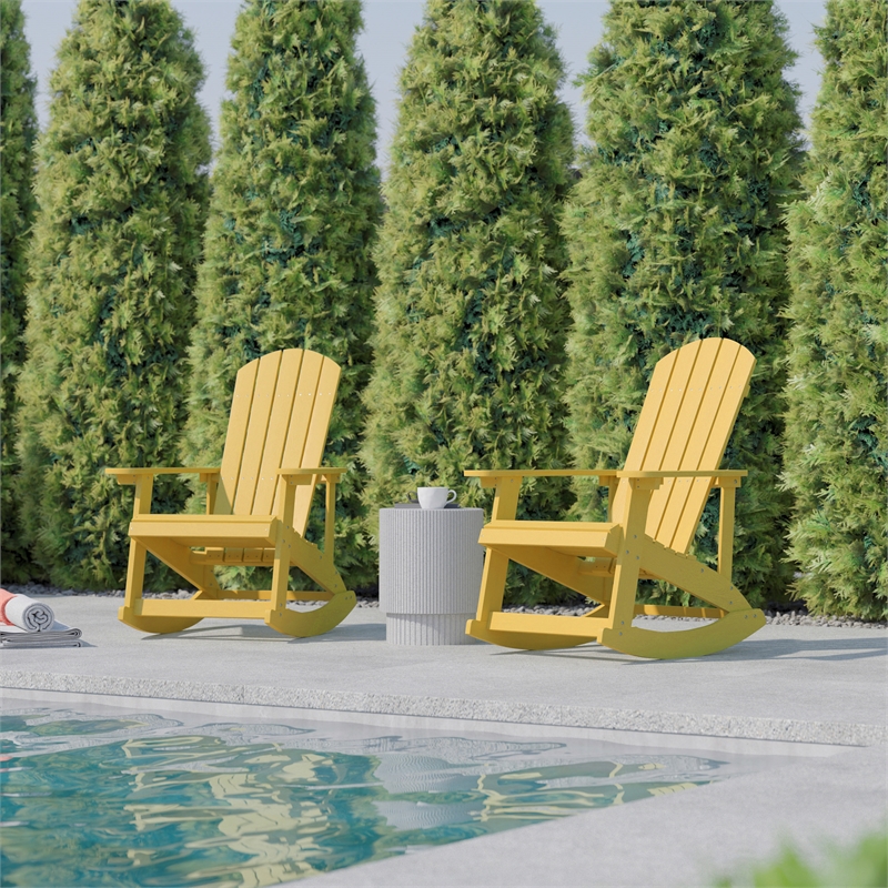 Afuera Living Indoor/Outdoor Adirondack Resin Rocking Chairs in White - 2 Pack