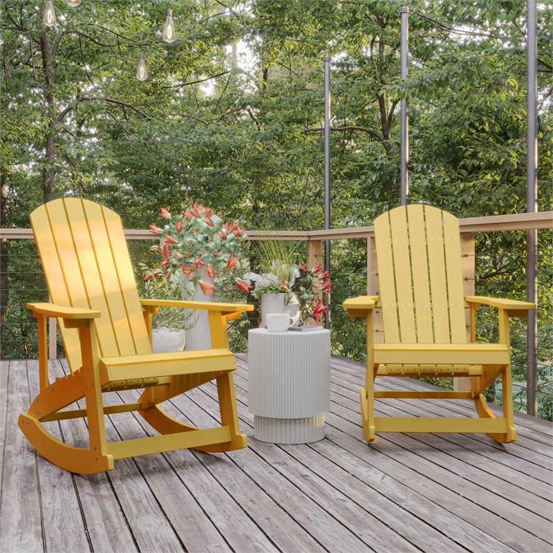 Afuera Living Indoor/Outdoor Adirondack Resin Rocking Chairs in White - 2 Pack