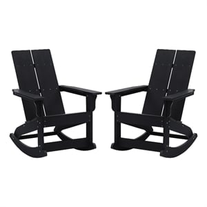 Afuera Living Indoor/Outdoor 2-Slat Adirondack Resin Rockers in Black - Set of 2