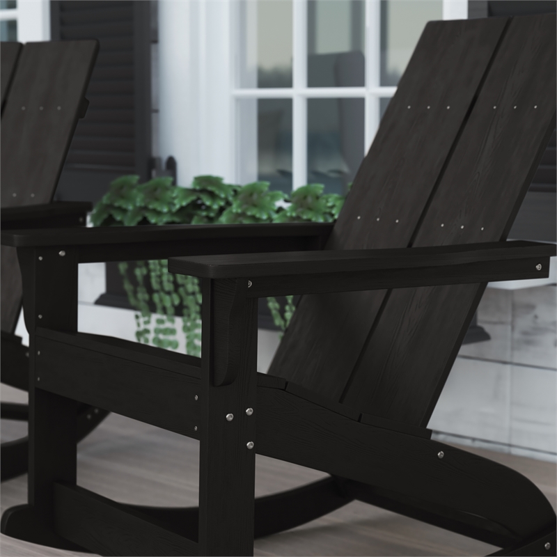 Afuera Living 2-Slat Adirondack Resin Rocking Chair for Indoor/Outdoor - Black