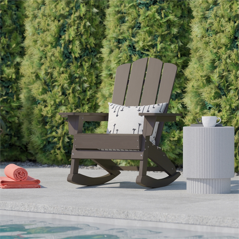 Afuera Living Rocking Adirondack Chair with Swiveling Cupholder - Brown