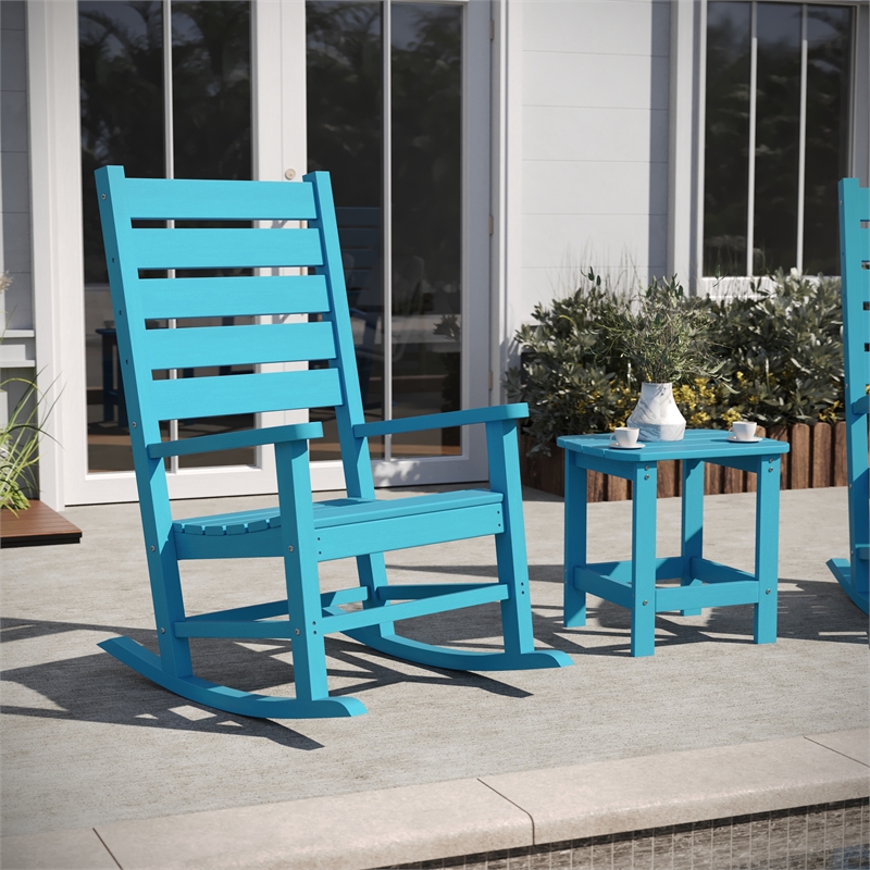 Afuera Living 3pc Indoor/Outdoor Set with 2 Rocking Chairs & End Table in Blue