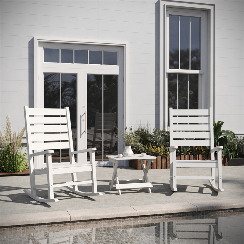 Afuera Living 3pc Indoor/Outdoor Set with 2 Rocking Chairs & End Table in White