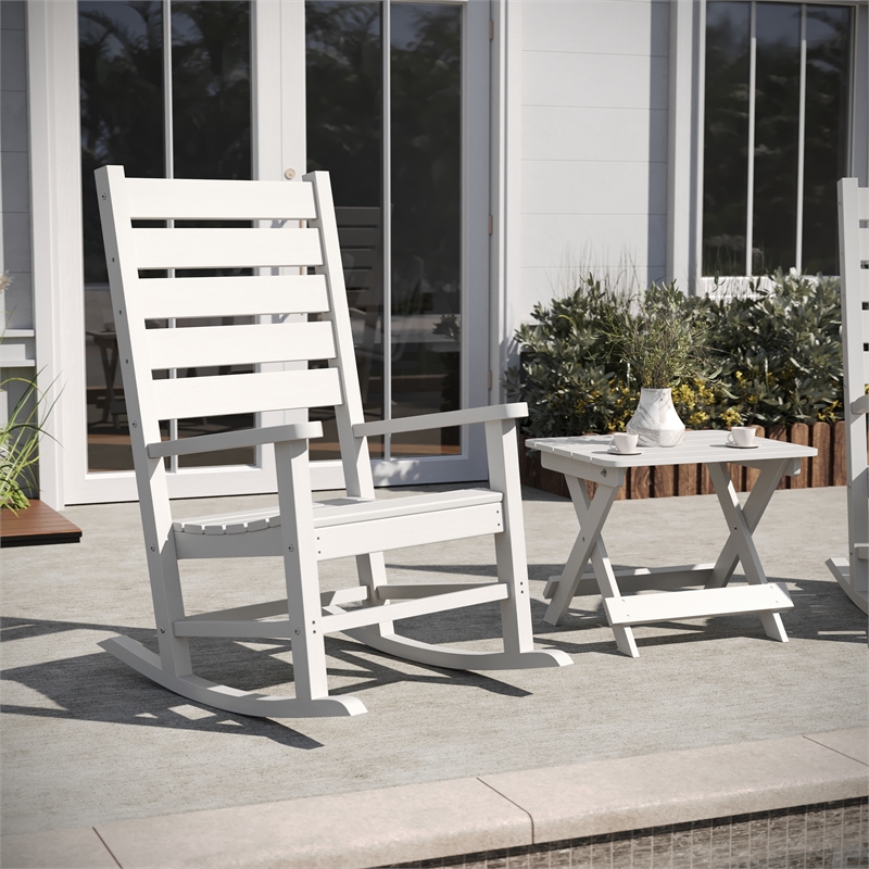 Afuera Living 3pc Indoor/Outdoor Set with 2 Rocking Chairs & End Table in White
