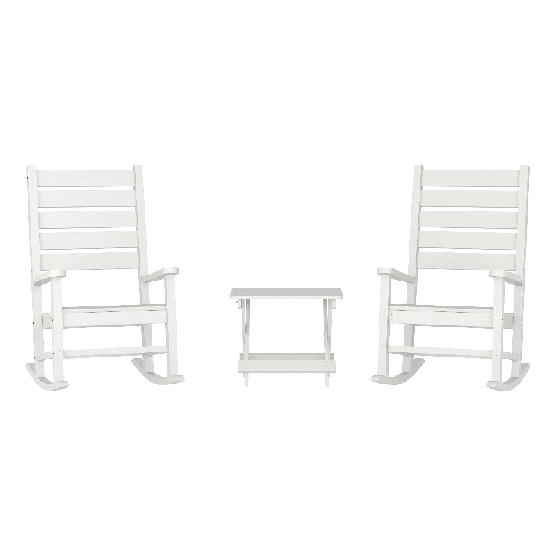 Afuera Living 3pc Indoor/Outdoor Set with 2 Rocking Chairs & End Table in White