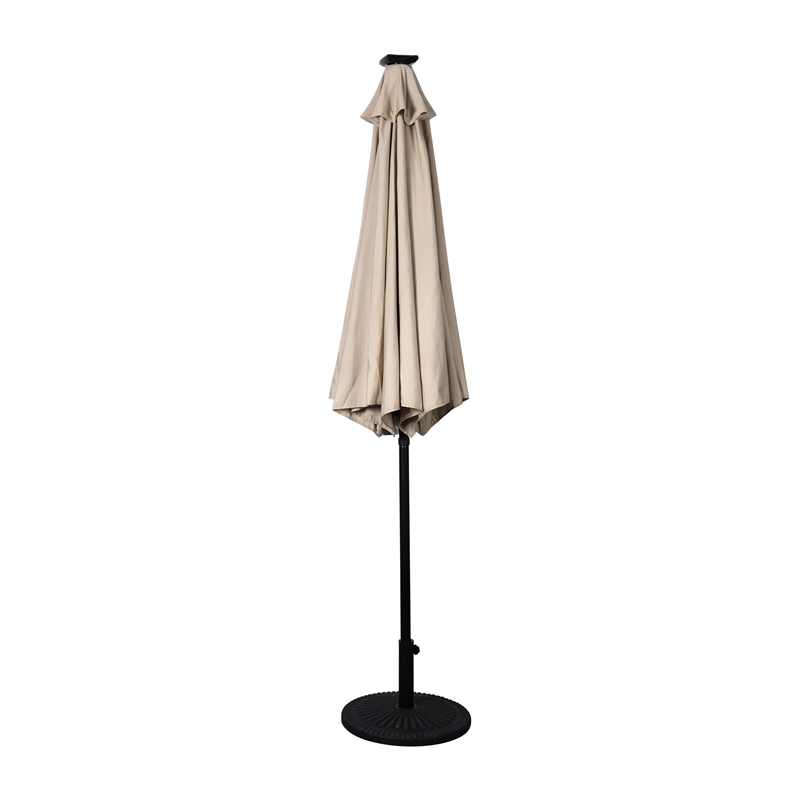 Afuera Living 9 FT 32 LED Light Solar Umbrella with Crank & Tilt Function in Tan