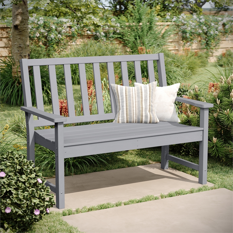 Afuera Living Heavy Duty Recycled HDPE Bench with Curved Seat in Gray