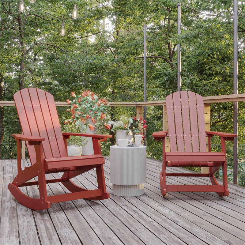 Afuera Living Indoor/Outdoor Adirondack Resin Rocking Chairs in White - 2 Pack