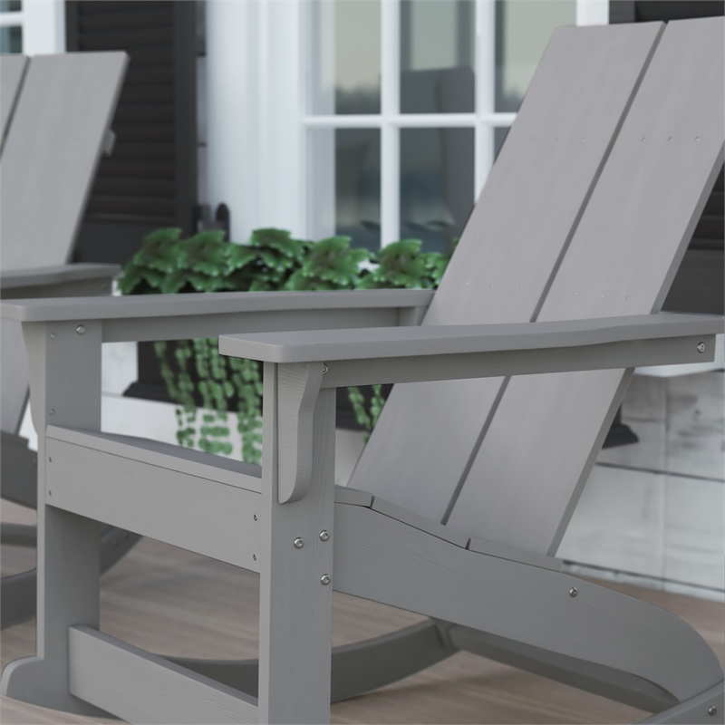Afuera Living 2-Slat Adirondack Resin Rocking Chair for Indoor/Outdoor in Gray