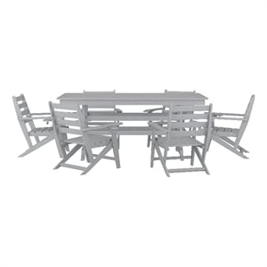 Afuera Living All Weather Adirondack Table & 6 Chairs with Cupholders in Gray