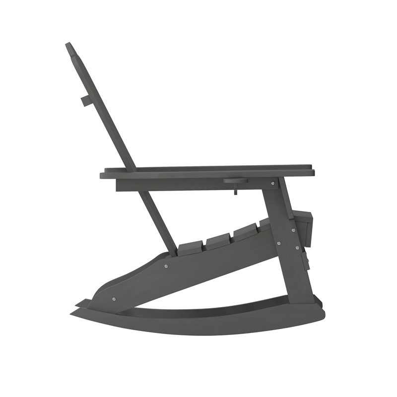 Afuera Living Rocking Adirondack Chair with Swiveling Cupholder - Gray