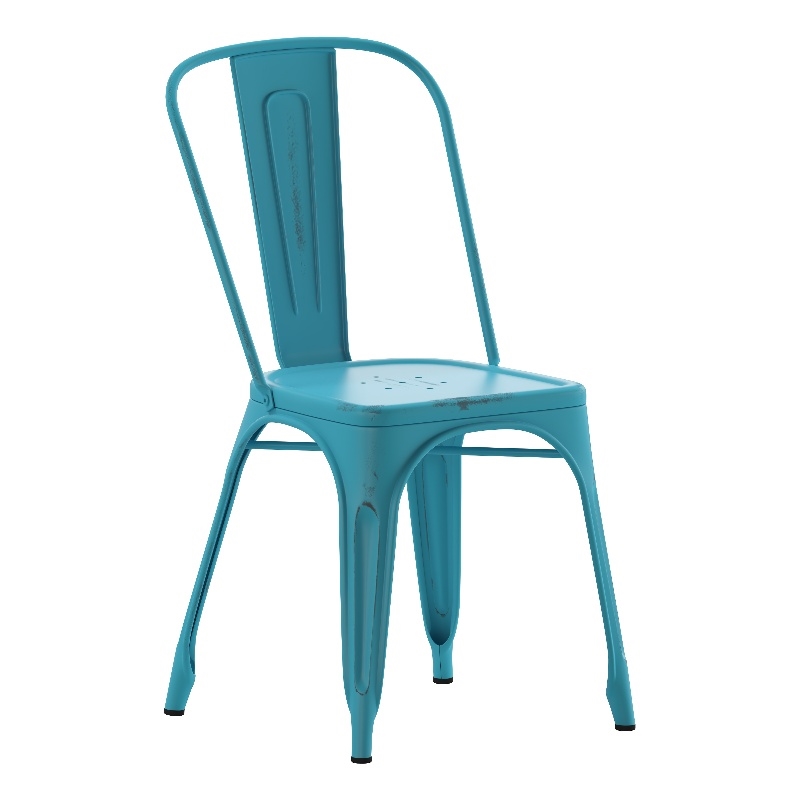 Afuera Living Distressed Blue Metal Indoor-Outdoor Stackable Chair