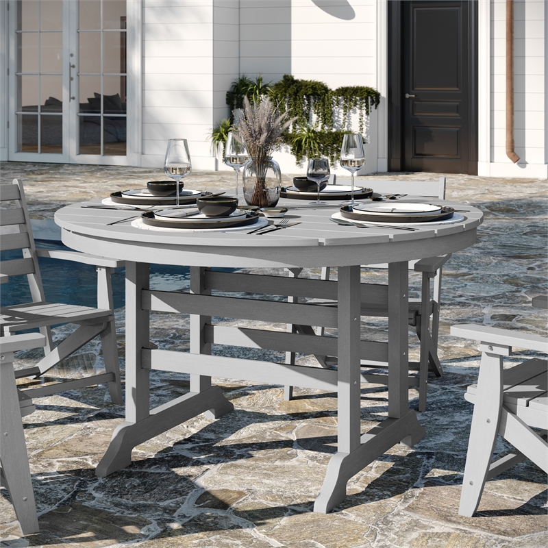 Afuera Living All Weather Adirondack Table & 4 Chairs with Cupholders in Gray