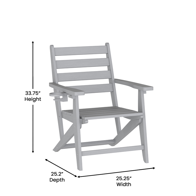 Afuera Living All Weather Adirondack Table & 4 Chairs with Cupholders in Gray