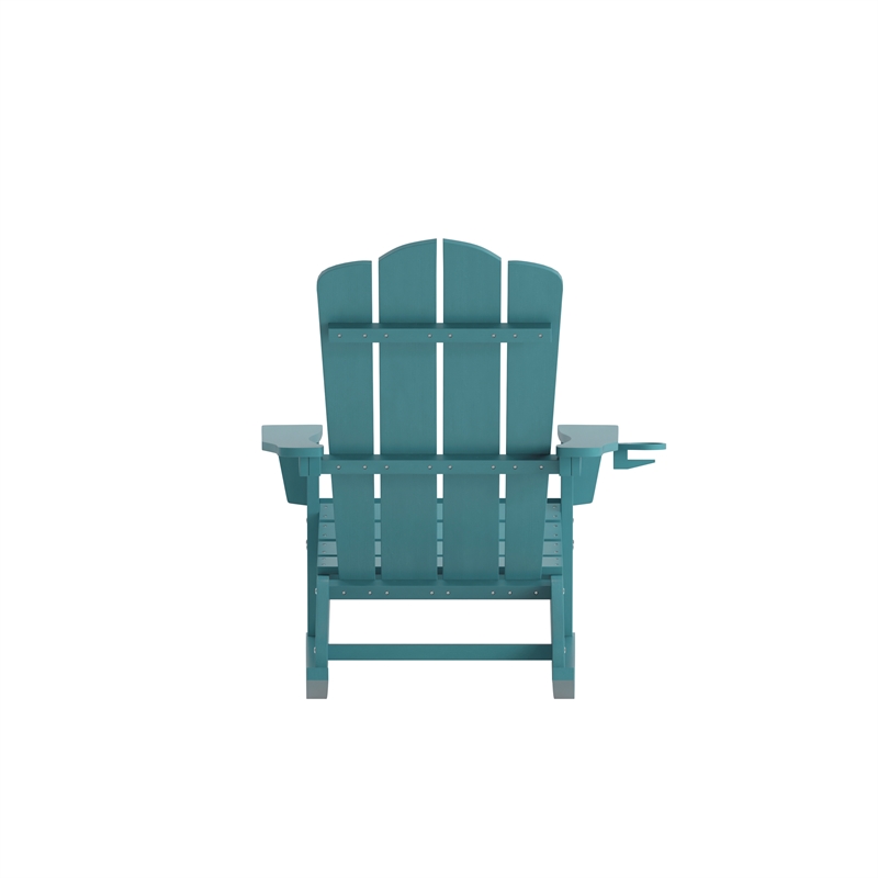 Afuera Living Rocking Adirondack Chair with Swiveling Cupholder - Blue