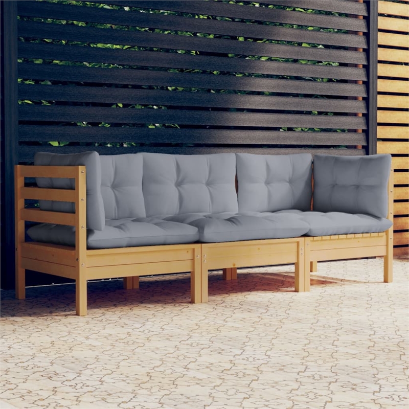 Afuera Living 3-Seater Garden Sofa in Gray Cushion & Pine Wood