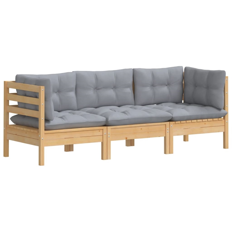 Afuera Living 3-Seater Garden Sofa in Gray Cushion & Pine Wood