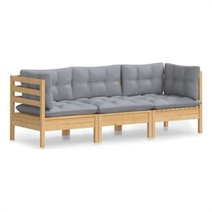 Afuera Living 3-Seater Garden Sofa in Gray Cushion & Pine Wood