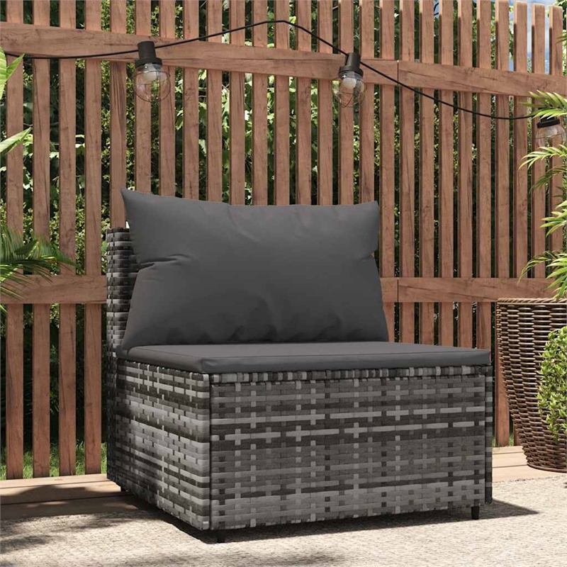 Afuera Living PE Rattan & Powder-Coated Steel & Fabric Patio Middle Sofa in Gray