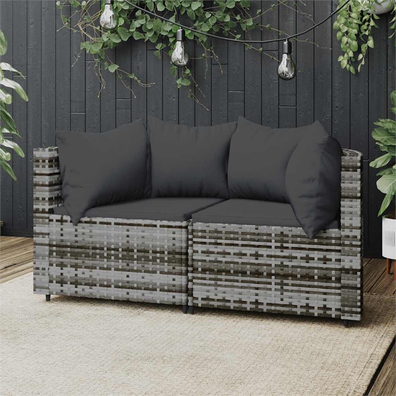 Afuera Living Contemporary Synthetic Poly Rattan Patio Corner Sofa in Gray