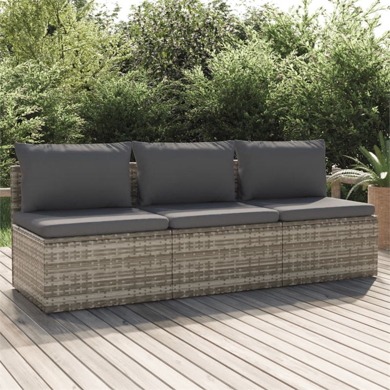 Afuera Living 3-Seater Poly Rattan Large Adjustable Feet Garden Sofa in Gray