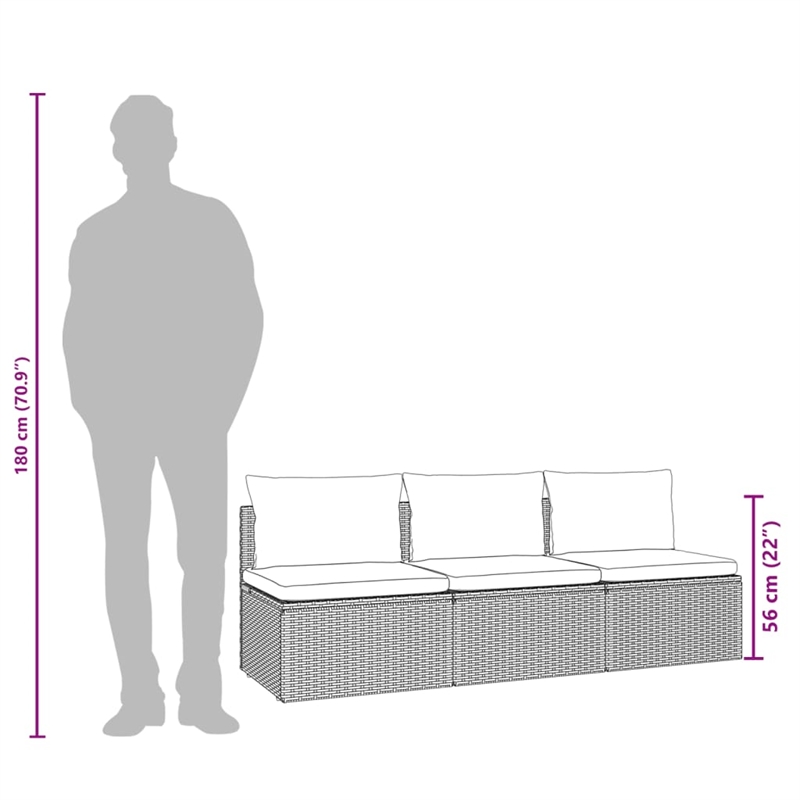Afuera Living 3-Seater Poly Rattan Large Adjustable Feet Garden Sofa in Gray